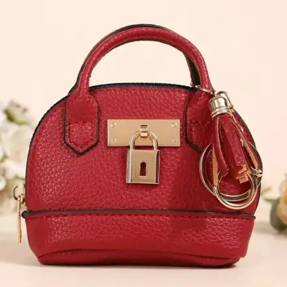 Cute Mini Faux Leather Coin Purse Bag Keychain for money/lipstick/earpods - Picture 7 of 7